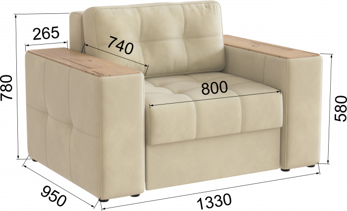 Кресло-кровать "Нави", Бежевый/МДФ дуб канадский