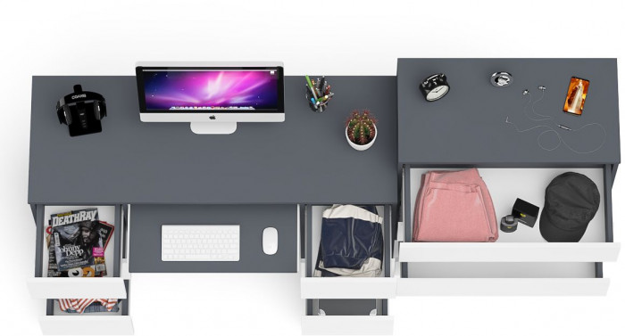 Мори Стол компьютерный МС-2 + Комод МК800.4, цвет графит/белый, ШхГхВ 215,8х50х94 см., универсальная сборка