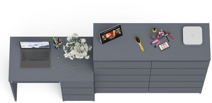 Мори Стол компьютерный МС-6 правый + Комод МК1200.10, цвет графит, ШхГхВ 210,4х50х115 см., выдвижные ящики справа, НЕ универсальная сборка