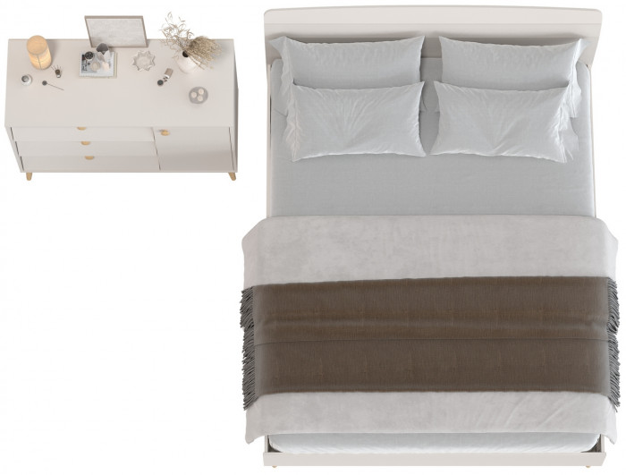 Афина Спальня Кровать 1600 + Комод, цвет кашемир серый, ШхГхВ 164,6х210,2х95,6 + 110х45,3х83 см., сп.м. 1600х2000 мм., б/м, основание есть