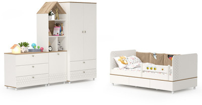 Эйп Детская № 1, цвет белый/дуб белый, сп. м. 800х1600 мм., б/м, основание есть, максимальная нагрузка 80 кг., рекомендуемая высота матраса 120 мм.