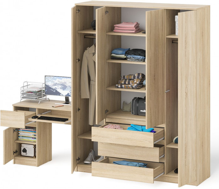 Мори Стол компьютерный МС-1 левый + Шкаф МШ1600.1, цвет дуб сонома, ШхГхВ 250,4х50,4х209,6 см., выдвижной ящик слева, НЕ универсальная сборка