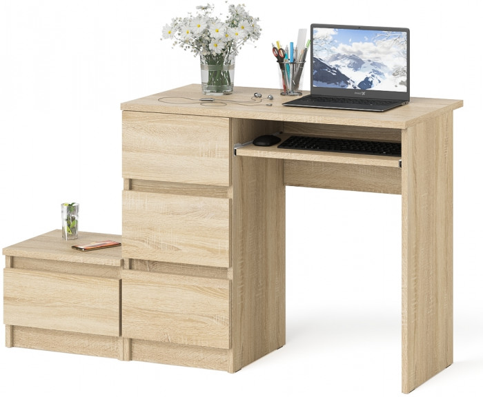 Мори Стол компьютерный МС-6 левый + Тумба ТМП400.1, цвет дуб сонома, ШхГхВ 130,4х50х76,6 см., выдвижные ящики слева, НЕ универсальная сборка