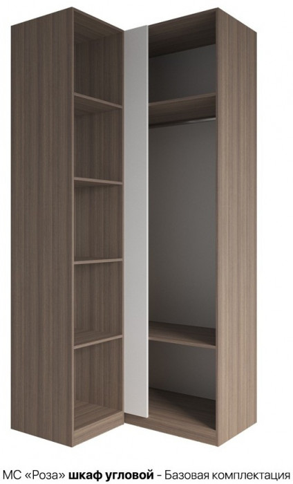 МС Роза Шкаф угловой Базовая комплектация, Ройс+ ручка скоба 2 шт., Орех Франклин карамель/Белый софт