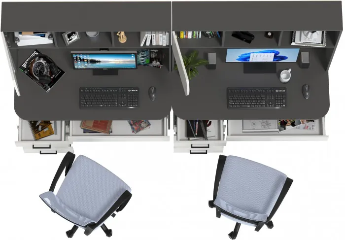 Два стола рабочих 6-0606 Сигма + два кресла 103 серых, цвет графит/белый, ШхГхВ 241х60,5х166 см., НЕ универсальная сборка