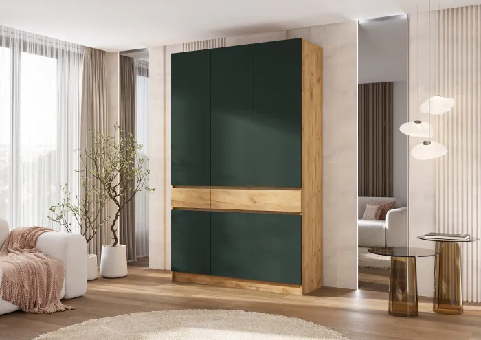 Шкаф 3-х створчатый, Дуб крафт/Изумрудный