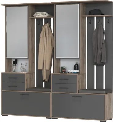 Два шкафа с вешалкой Домино 2-3431дкт/граф, цвет дуб крафт табачный/графит, ШхГхВ 200х36х202 см., универсальная сборка