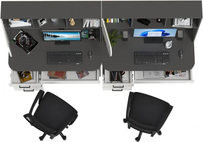 Два стола рабочих 6-0606 Сигма + два кресла 103 чёрных, цвет графит/белый, ШхГхВ 241х60,5х166 см., НЕ универсальная сборка