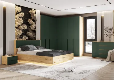 Модульная спальня Марвэл, Дуб крафт/Браш мени грин