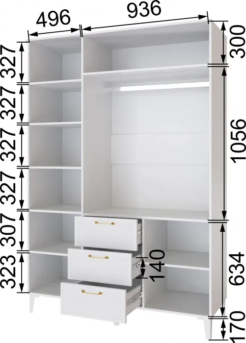 Толедо Шкаф 3-х створчатый с ящиками ТШ-24 белый