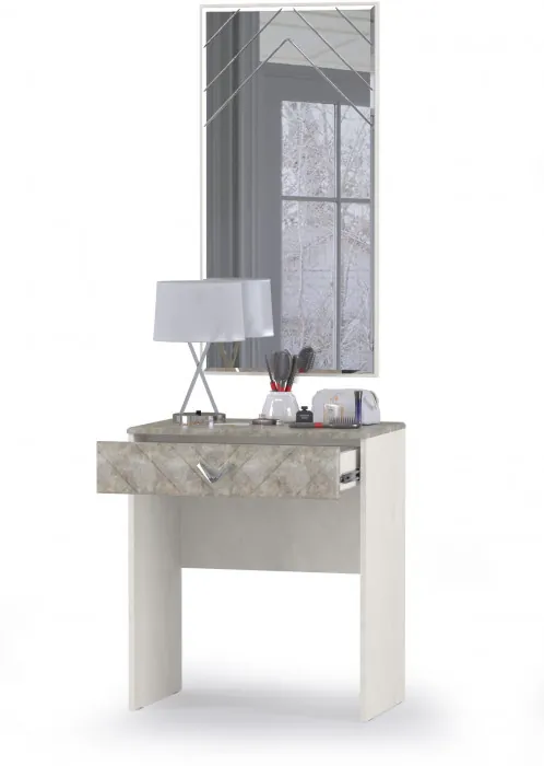 Амели Стол туалетный 12.48 + Зеркало, цвет шёлковый камень/бетон чикаго беж, ШхГхВ 65х41х185 см.