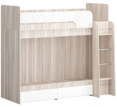 Двухъярусная кровать Бемби МДФ NEW, ясень (Белый глянец, Ясень шимо светлый)