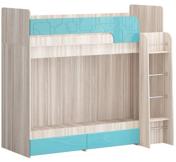 Двухъярусная кровать Бемби МДФ NEW, ясень (Белый глянец, Ясень шимо светлый)