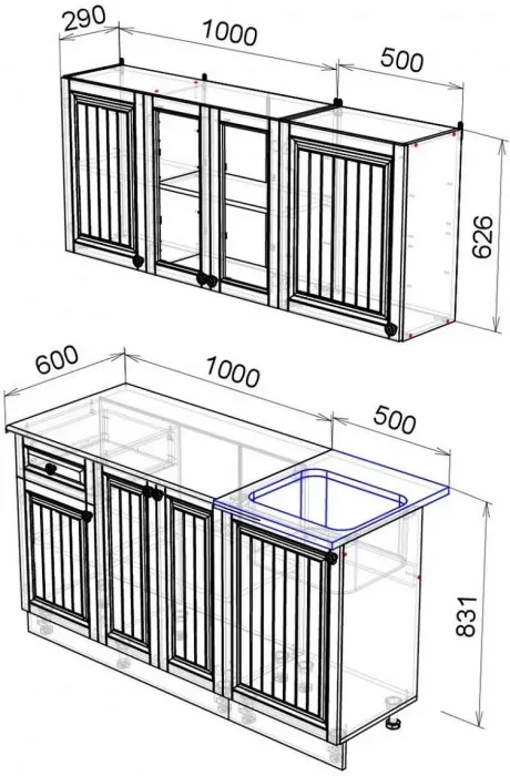 Кухня МДФ Хозяюшка 1500, Магнолия/Деним