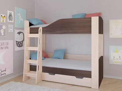 Кровать двухъярусная АСТРА 2 Дуб молочный/Дуб Шамони с ящиком