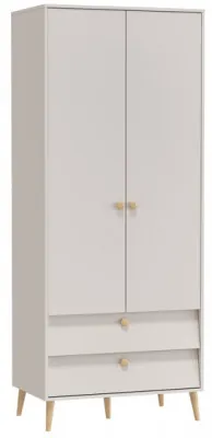 Афина Спальня 4-75901М1к.с. Шкаф 2-х дверный с двумя ящиками, цвет кашемир серый, ШхГхВ 90,3х56,3х220 см., цвет ножек: тик