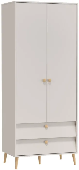 Афина Спальня 4-75901М1к.с. Шкаф 2-х дверный с двумя ящиками, цвет кашемир серый, ШхГхВ 90,3х56,3х220 см., цвет ножек: тик