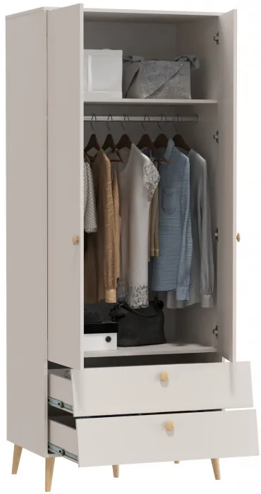 Афина Спальня 4-75901М1к.с. Шкаф 2-х дверный с двумя ящиками, цвет кашемир серый, ШхГхВ 90,3х56,3х220 см., цвет ножек: тик