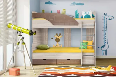 Двухъярусная кровать Бриз-5, Ясень светлый/Шоколад (Квадрат)