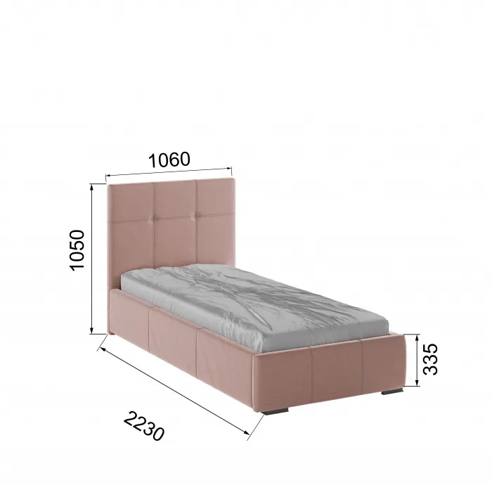 Рио Кровать интерьерная 900 пыльная роза квадрат, ортопед