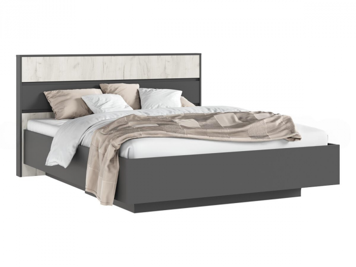 Кровать парящая 160 с ПМ, дуб крафт белый/графит