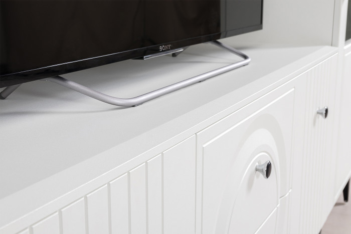 Валенсия Гостиная № 084, цвет ЛДСП белый шагрень/МДФ белый шагрень, ШхГхВ 350,3х38,3х225,2 см., универсальная сборка