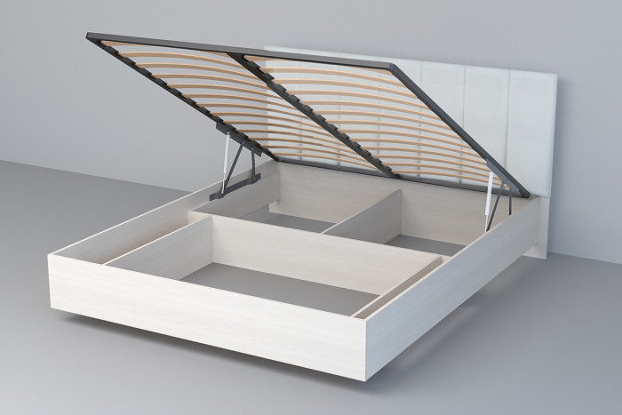 Кровать 1,4 арт.031-М1 (Полосы) - Бодега/Кжз. Белый Глянец (ПМ)