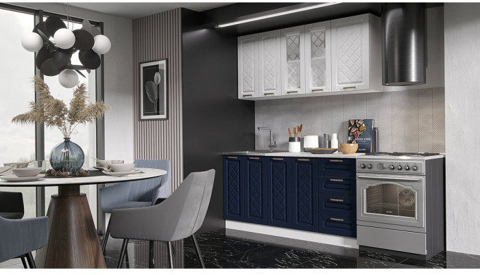 Кухня МДФ Агава 1600, Акация белая/Сапфир