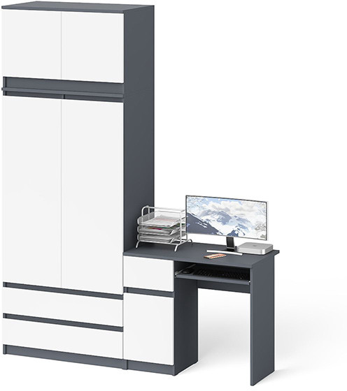 Мори Стол компьютерный МС-1 левый + Шкаф МШ900.1 + Антресоль МА900.1, цвет графит/белый, ШхГхВ 180,4х50,4х234,2 см., выдвижной ящик слева, НЕ ун. сб.