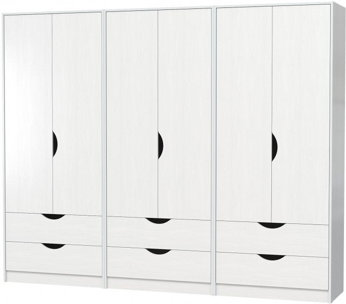 КР100 Уна 13.327 Три шкафа для одежды, цвет белый(структура Поры дерева), ШхГхВ 251,4х49,7х205,3 см.