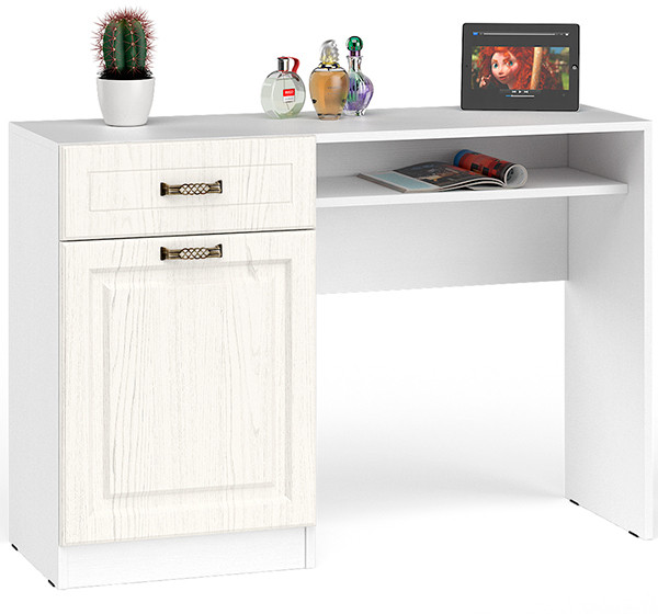 Ливерпуль Стол туалетный 12.46, цвет ясень ваниль/белый, ШхГхВ 119,8х41,3х82,3 см., НЕ универсальная сборка