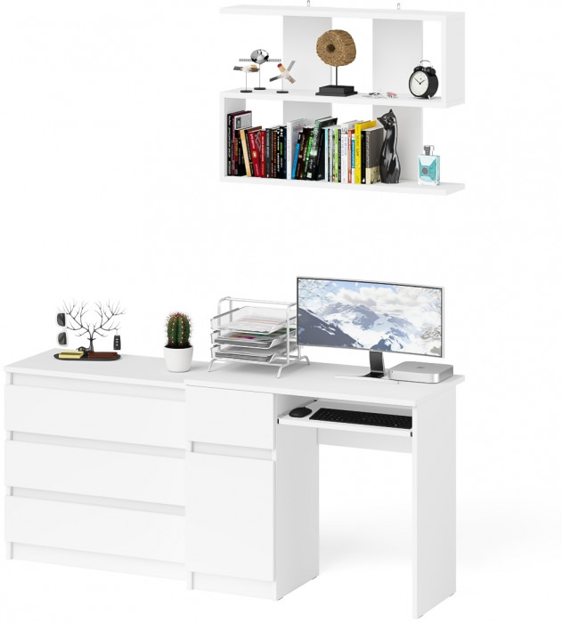 Мори Стол компьютерный МС-1 левый + Комод МК800.1 + Полка 900, цвет белый, ШхГхВ 170,4х50х209,6 см., НЕ универсальная сборка