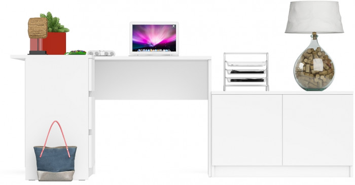 Мори Стол компьютерный МС-16 левый + Тумба МА900.1, цвет белый, ШхГхВ 214,8х84,9х76,6 см., выдвижные ящики слева, НЕ универсальная сборка