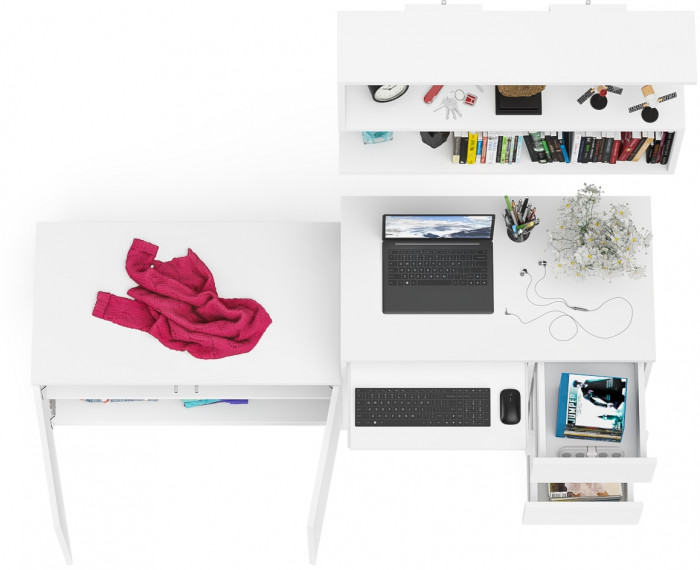 Мори Стол компьютерный МС-6 правый + Тумба МА900.1 + Полка 900, цвет белый, ШхГхВ 180,4х50,4х209,6 см., НЕ универсальная сборка