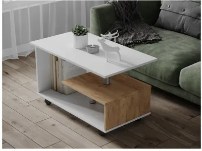 Журнальный стол Консул-5 белый/дуб крафт золотой