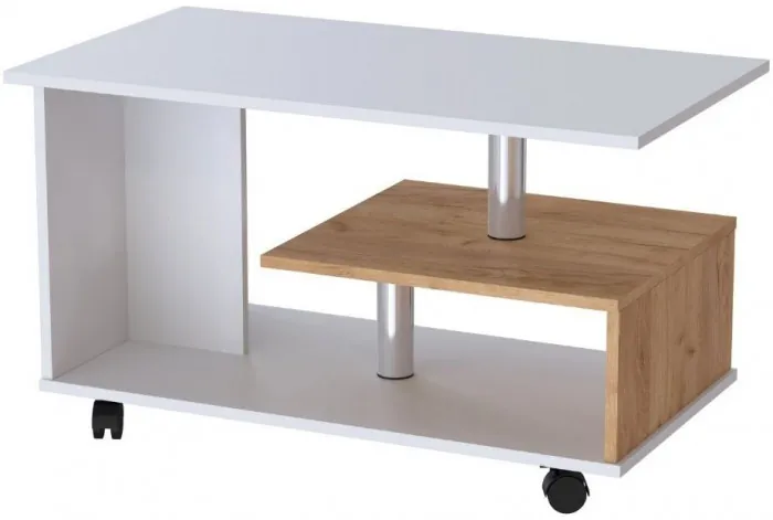 Журнальный стол Консул-5 белый/дуб крафт золотой