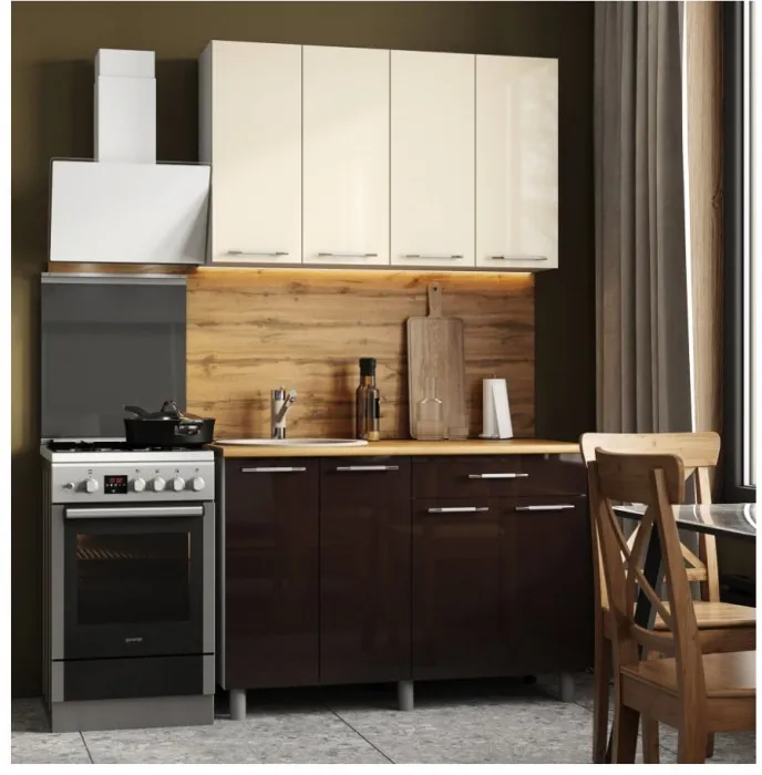 Кухонный гарнитур Танго 1,2м Ваниль/Горький шоколад