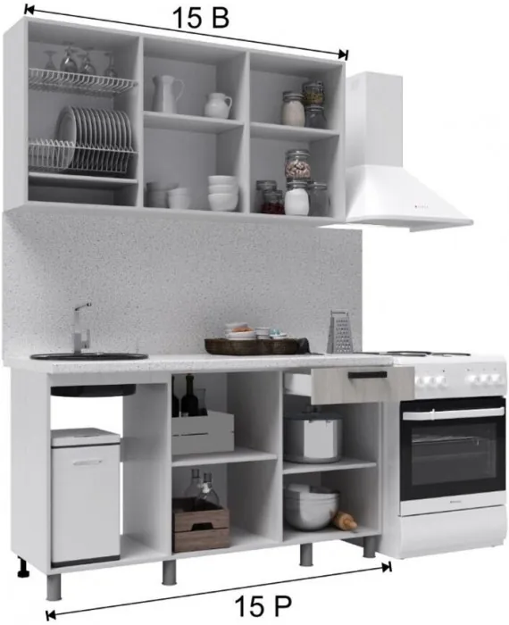 Кухонный гарнитур Луксор 1,5м Клен кремовый/Клен серый