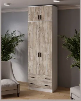 Шкаф комбинированный Лагуна с антресолью 800 белый/дуб юкон