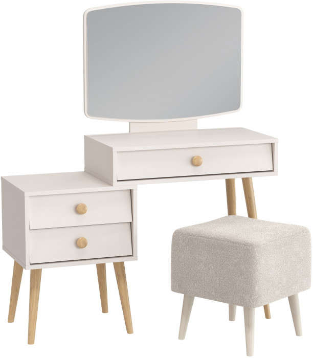 Афина Спальня 4-25901М1к.с. Трюмо + Банкетка 6-5133ТКВмол Куби, цвет кашемир серый/ткань молоко, ШхГхВ 105х38,6х129 + 41х41х45 см., универс. сб.