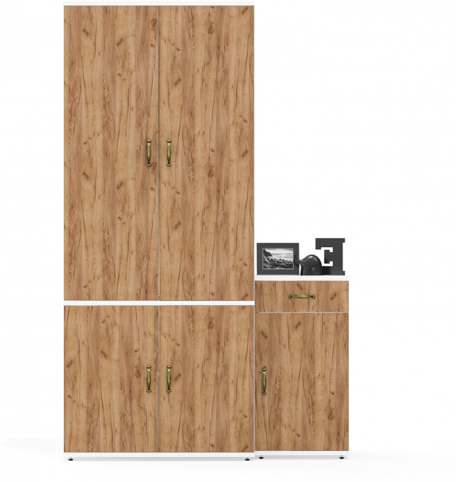 Лидер-8 Шкаф МД 20Б + Тумба МД 3.15, цвет белый шагрень/крафт золото, ШхГхВ 120х37,5х190 см., НЕ универсальная сборка