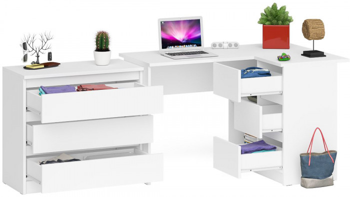 Мори Стол компьютерный МС-16 правый + Комод МК800.1, цвет белый, ШхГхВ 204,8х84,9х76,6 см., выдвижные ящики справа, НЕ универсальная сборка
