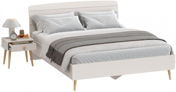 Афина Спальня Кровать 1600 + Тумба прикроватная, цвет кашемир серый, ШхГхВ 164,6х210,2х95,6 + 45х37х45 см., сп.м. 1600х2000 мм., б/м, основание есть