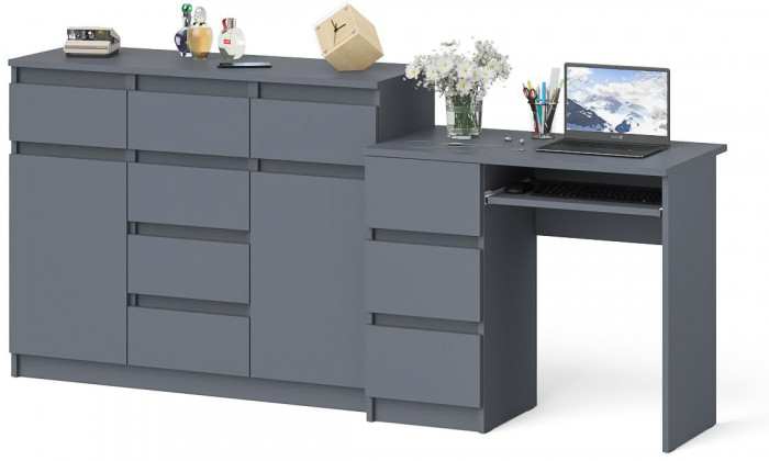 Мори Стол компьютерный МС-6 левый + Комод МК1200.4, цвет графит, ШхГхВ 210,4х50х94 см., выдвижные ящики слева, НЕ универсальная сборка