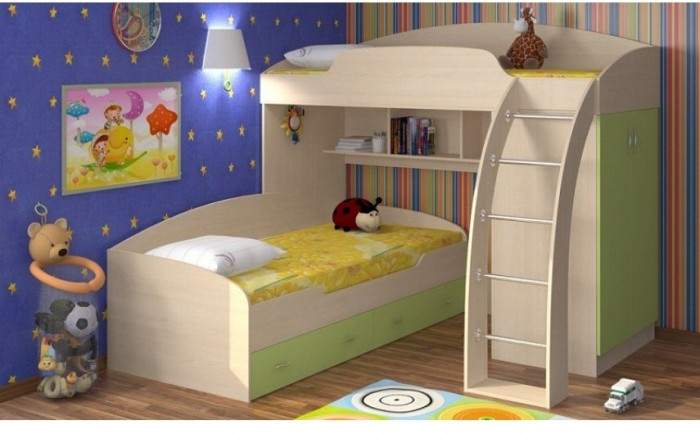 Модульная детская Соня (Соня 1 + Соня 2), Дуб молочный / Салатовый