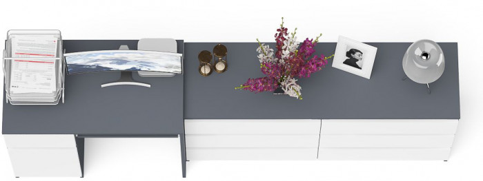 Мори Стол компьютерный МС-1 левый + Комод МК1380.6, цвет графит/белый, ШхГхВ 228х50х76,6 см., выдвижной ящик слева, НЕ универсальная сборка