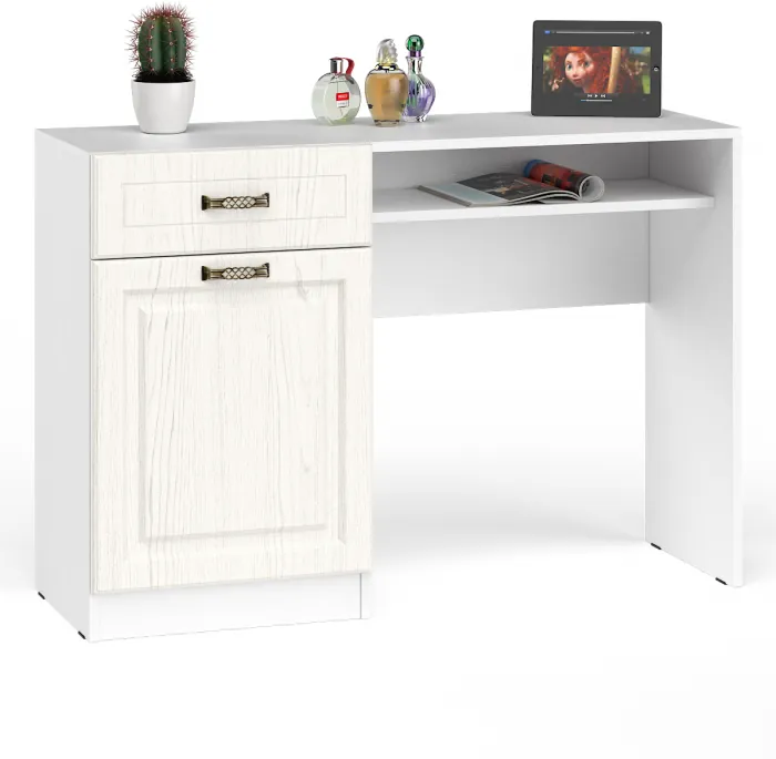 Ливерпуль Стол туалетный 12.46, цвет ясень ваниль/белый, ШхГхВ 119,8х41,3х82,3 см., НЕ универсальная сборка