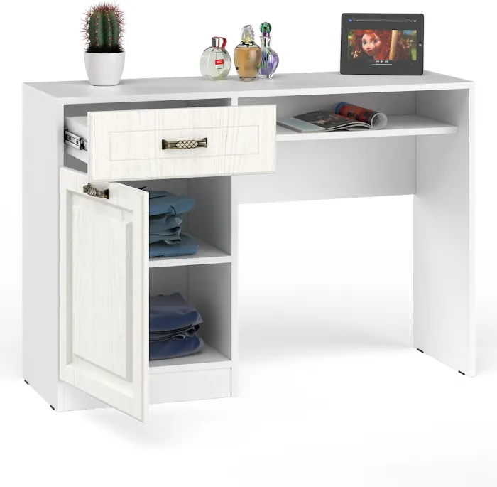 Ливерпуль Стол туалетный 12.46, цвет ясень ваниль/белый, ШхГхВ 119,8х41,3х82,3 см., НЕ универсальная сборка