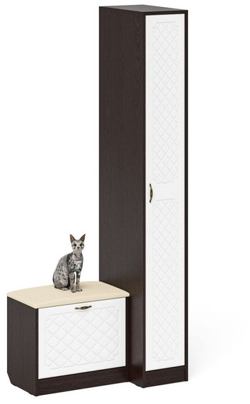 Прихожая П-6 Компоновка № 39, цвет венге/фасады МДФ белое дерево фрезеровка ромб, ШхГхВ 90х50х210 см., универсальная сборка