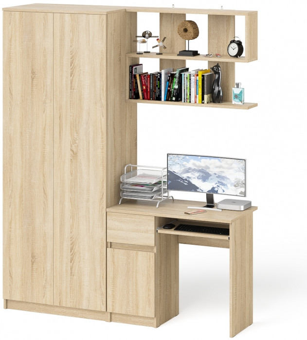Мори Стол компьютерный МС-1 левый + Шкаф МШ800.1 + Полка 900, цвет дуб сонома, ШхГхВ 170,4х50,4х209,6 см., НЕ универсальная сборка
